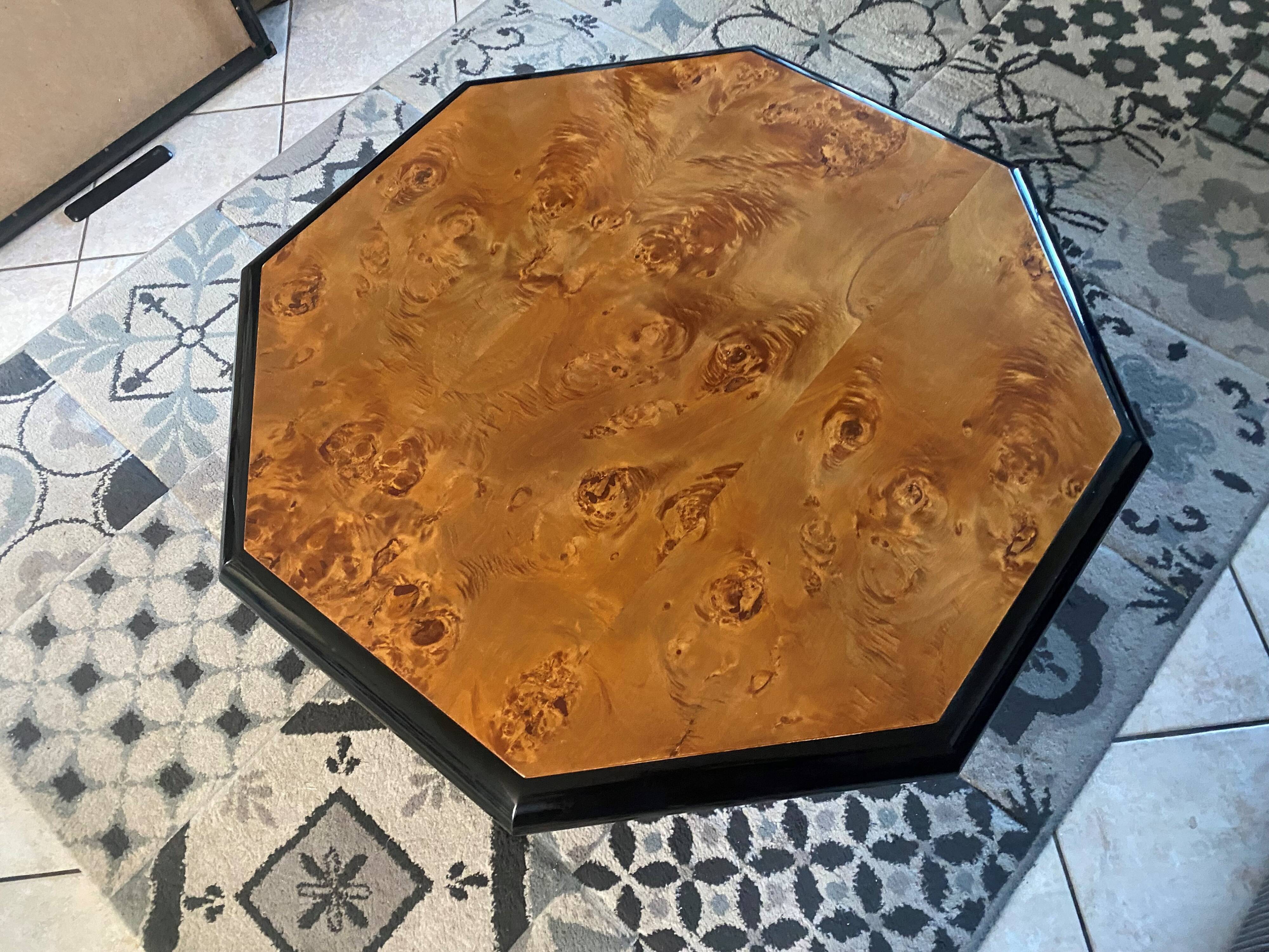 Table basse en loupe d’orme vintage 70s