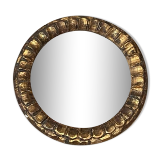 Miroir rond bois doré 1950