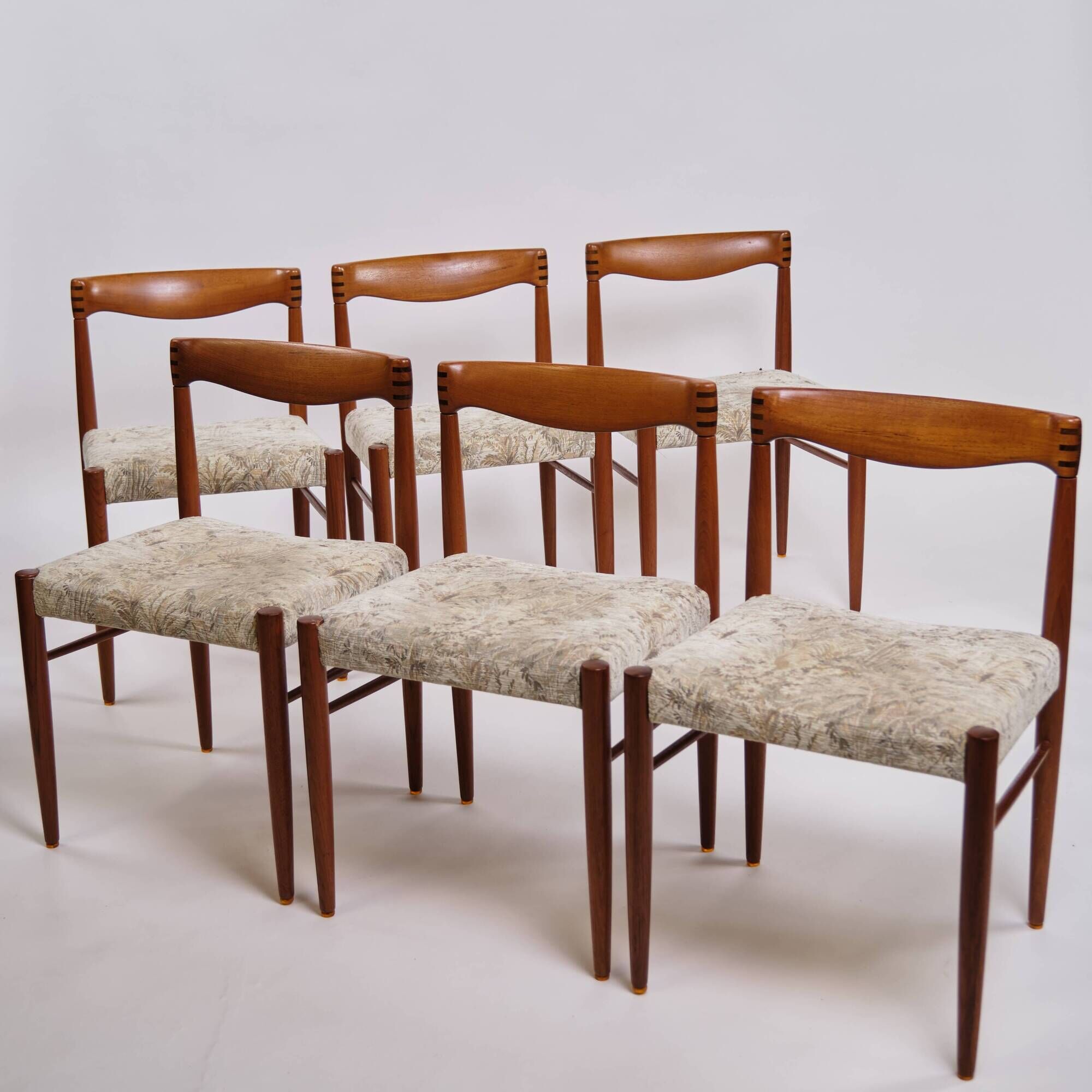 Set of six dining chairs - teak & light upholstery - Henry W. Klein - Bramin - 1960s