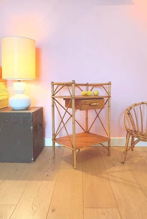 Vintage rattan bedside table "Balthazar"