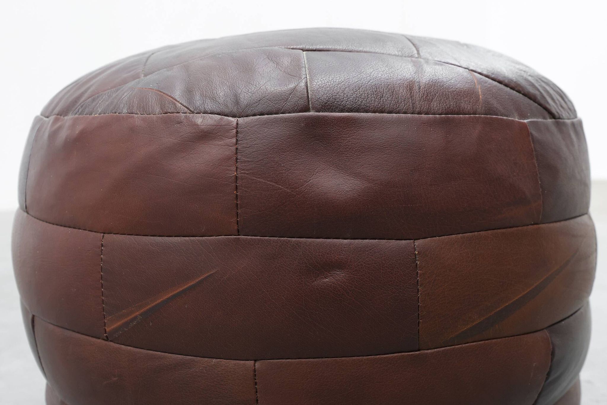 Round Patchwork Leather Pouf, Switzerland, 1970s