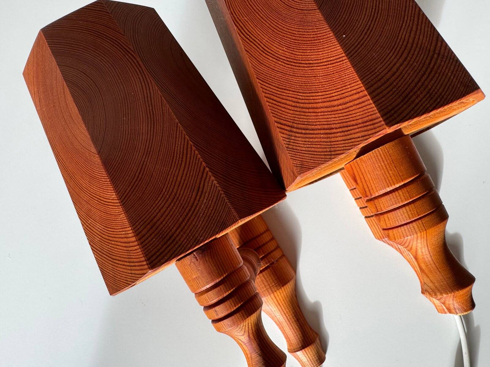 Vintage Swedish wall sconces in pine, 1970s, set of 2