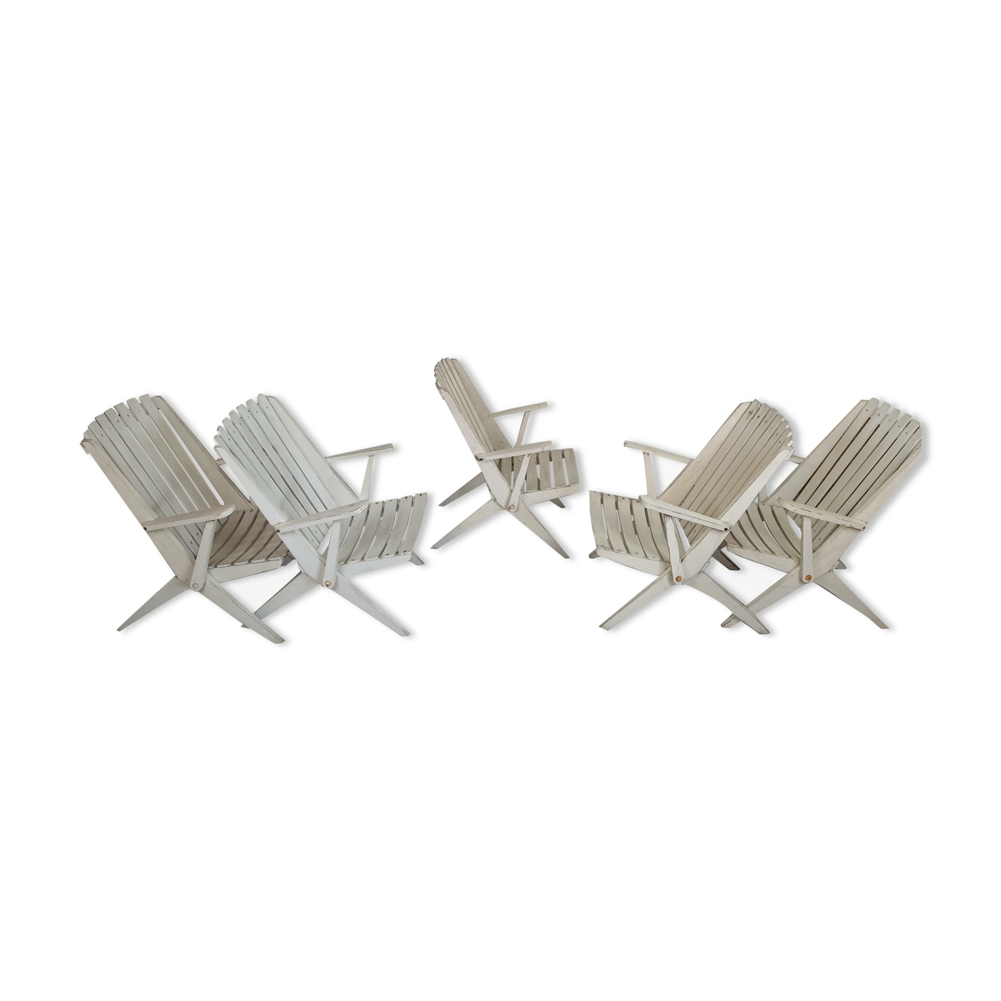 Lot 5 garden armchairs in vintage white wood