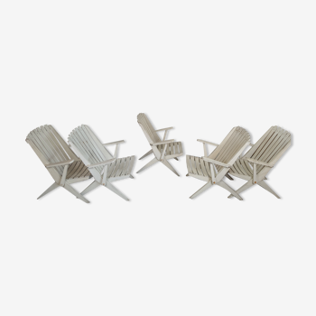 Lot 5 garden armchairs in vintage white wood