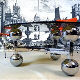 Space Age-style chromed steel round coffee table with glass top, 1960s