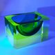 1960s Rare Rectangular Uranium Multifaceted Ashtray in Murano Glass