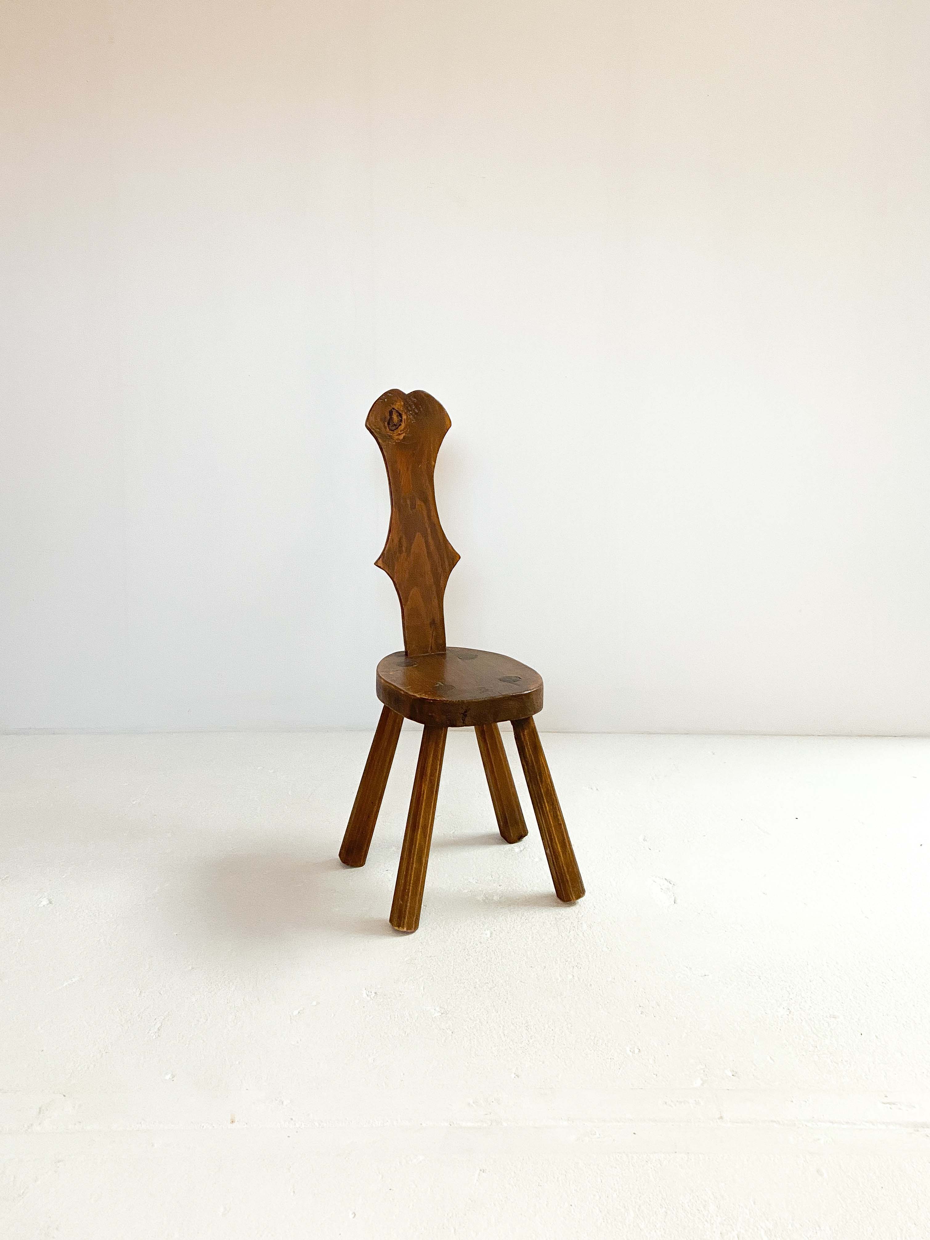 Brutalist pine side stool, mid-century, french