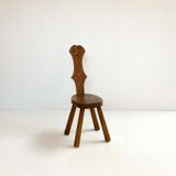 Brutalist pine side stool, mid-century, french