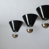 Black cone ceiling lights "Jolly" by Bruno Celupica for Tronconi, Italy 1970s, set of three.