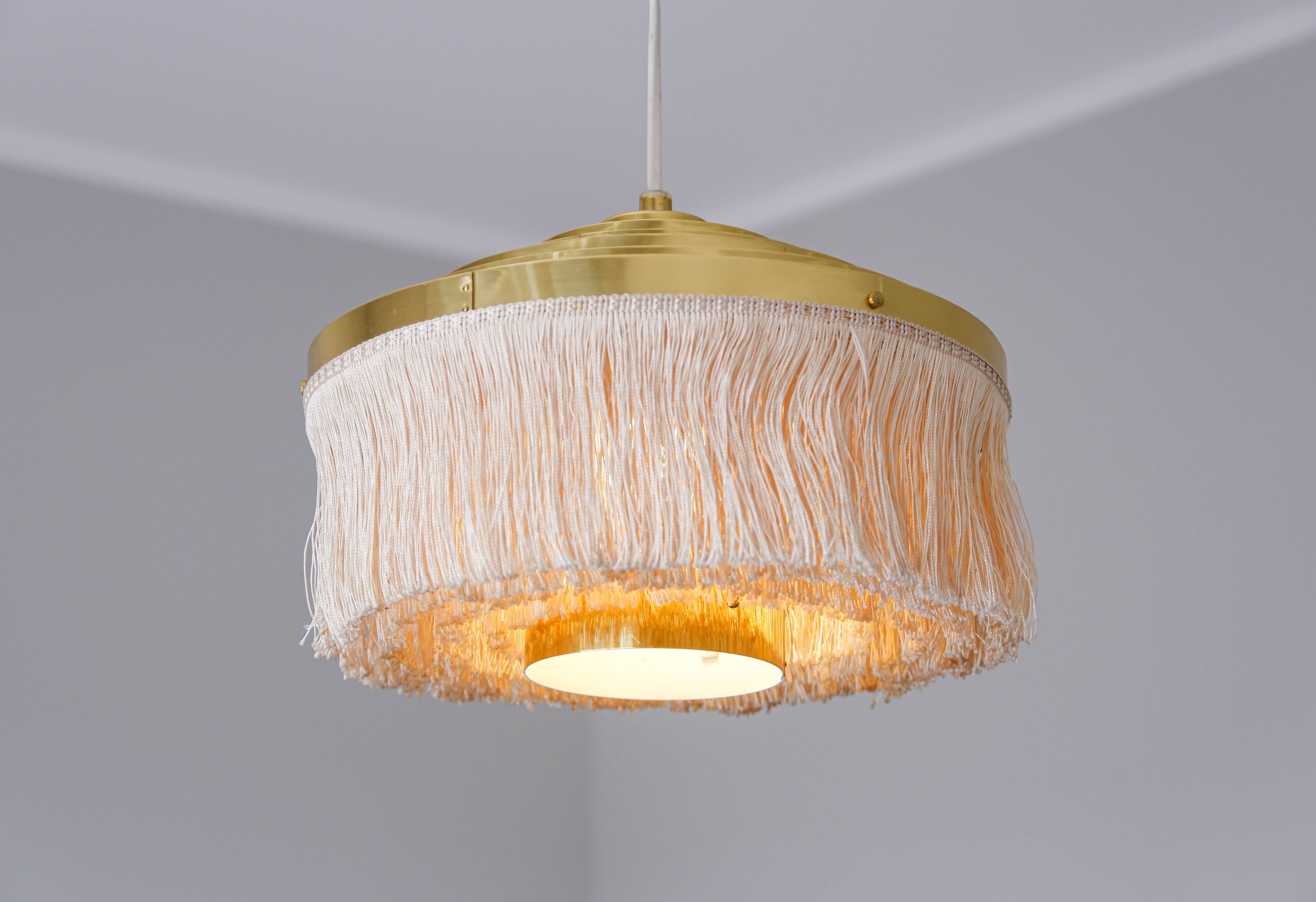 Hans Agne Jakobsson silk and brass fringe pendant circa 1960.
