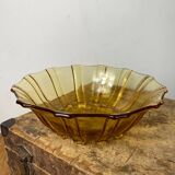 Art Deco style salad bowl in amber molded glass