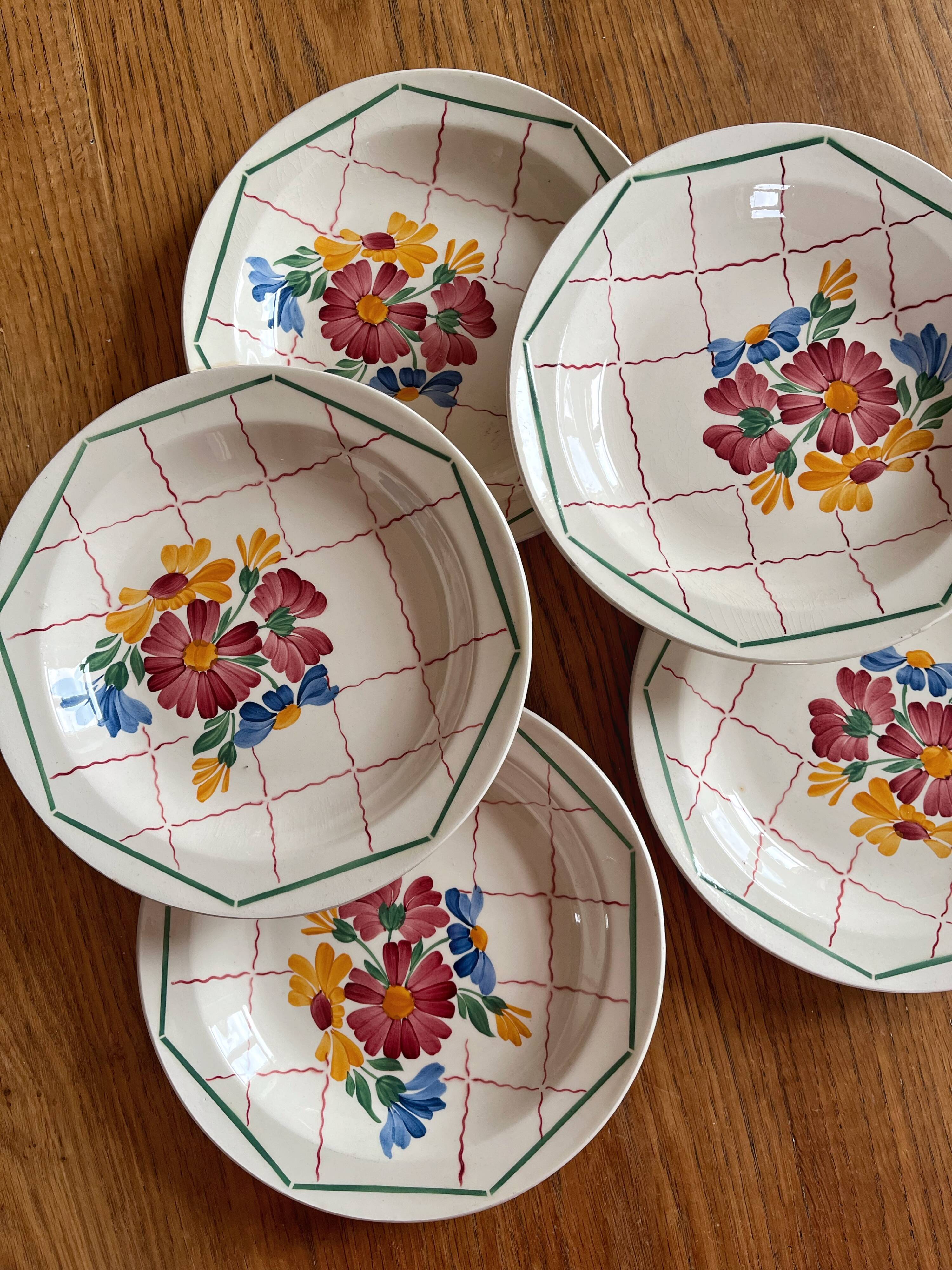 5 soup plates in Grasse earthenware, HBCM (Hippolyte Boulenger, Creil Montereau)