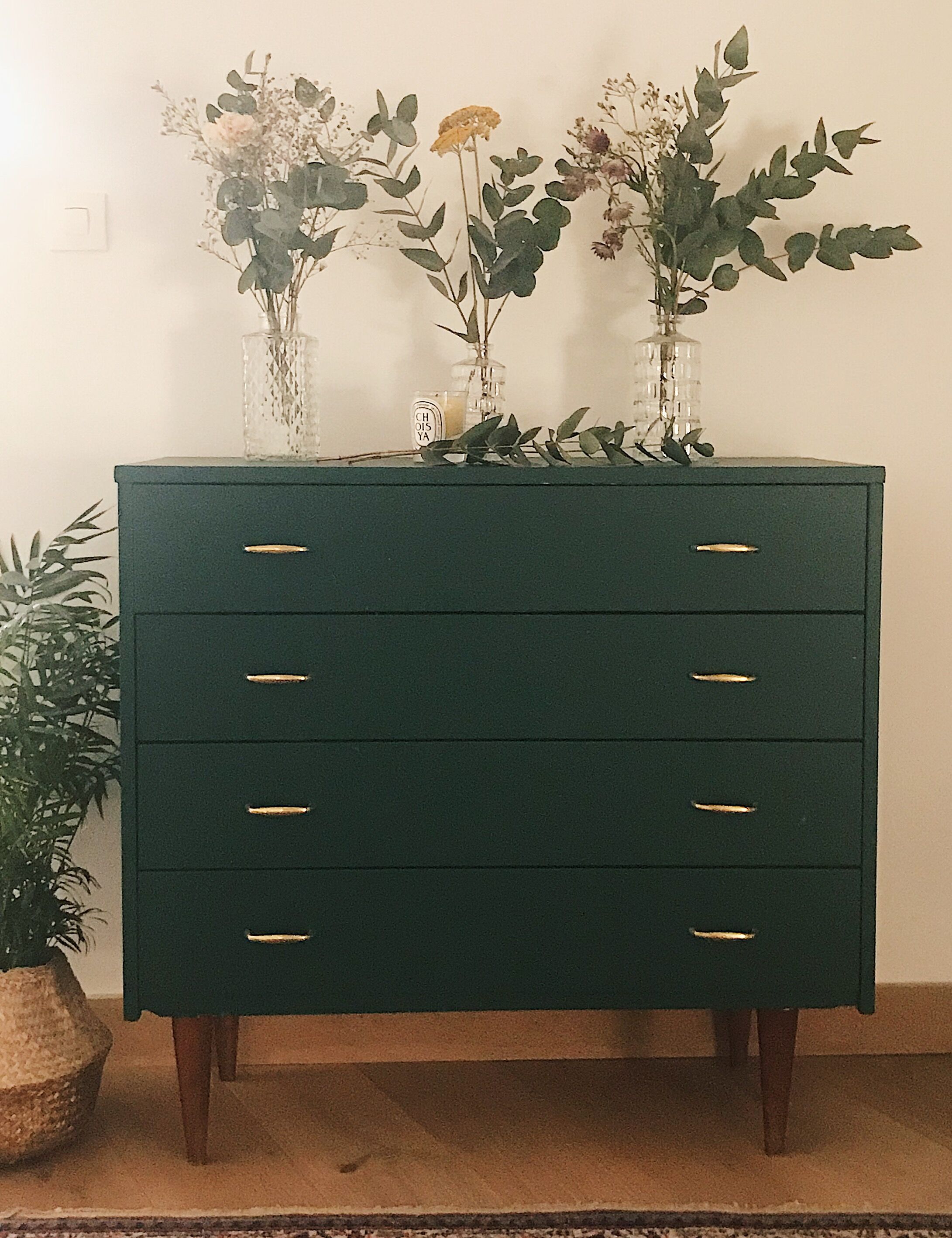 Commode vintage vert foncé