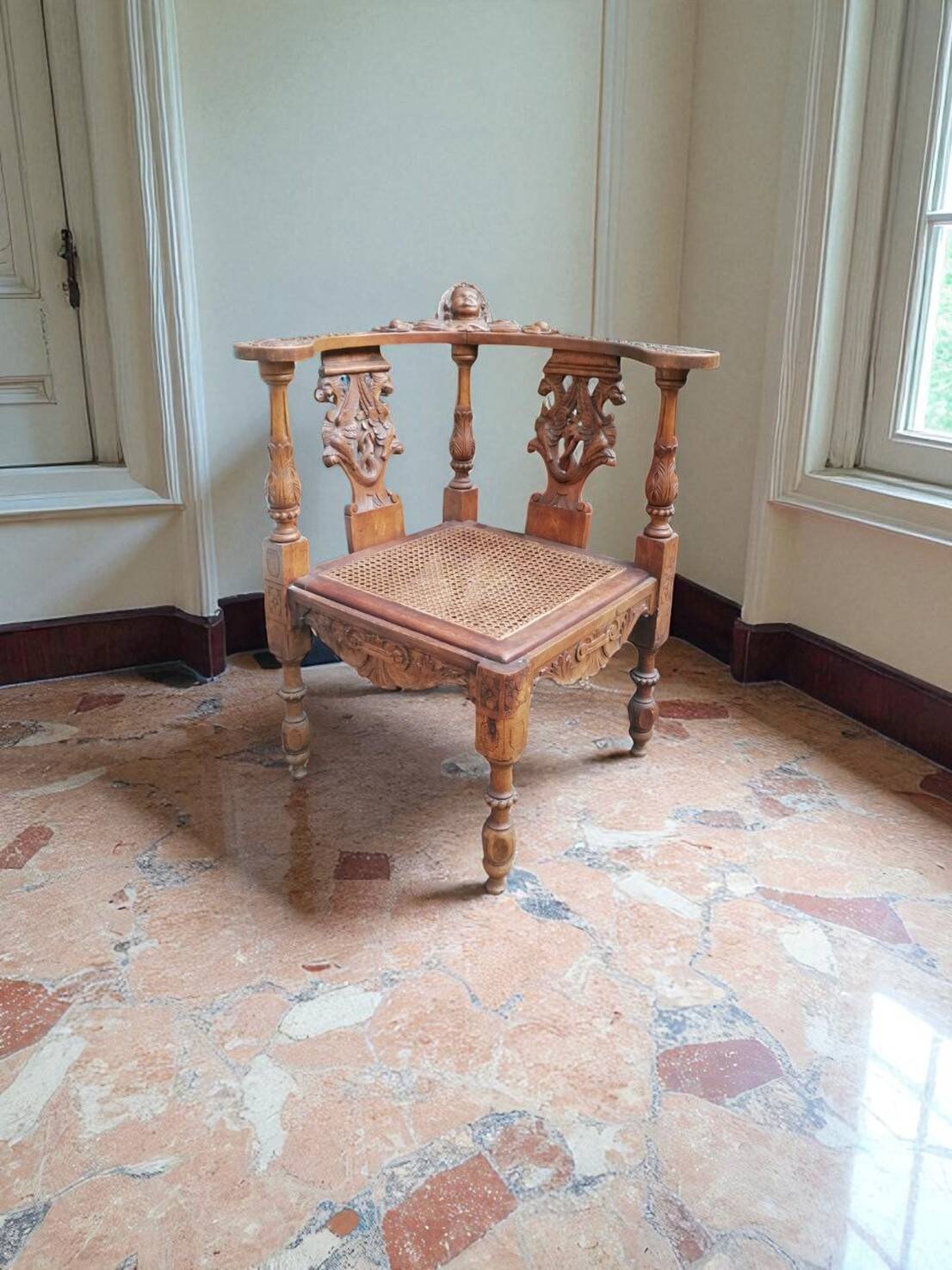 Carved wooden corner armchair - 19th century