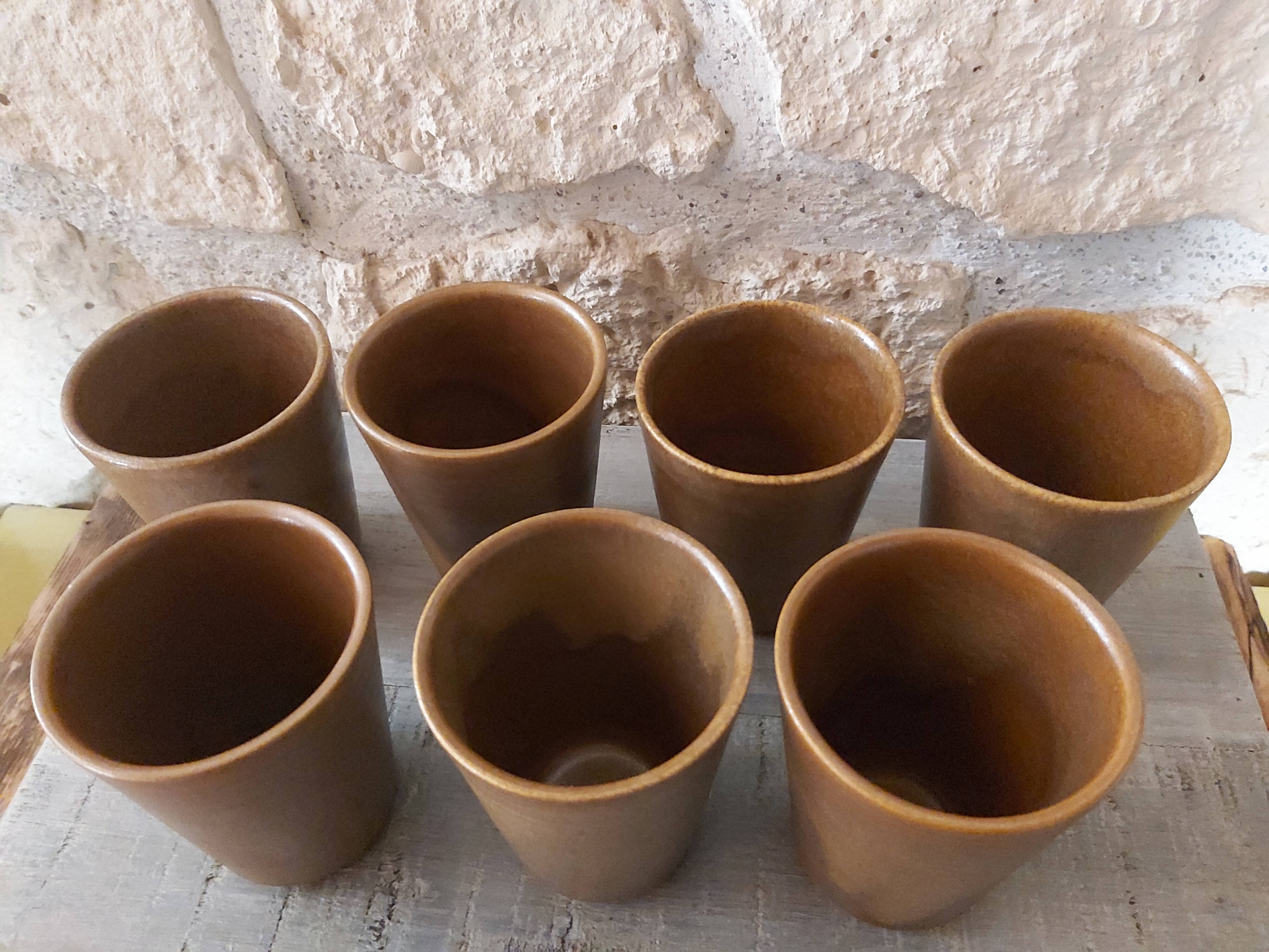 Set of 7 glasses and their Grespot Digoin stoneware decanter