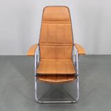 1970s Italian folding lounge chair with leatherette upholstery