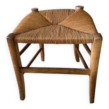 Tabouret de campagne paillé en bois 