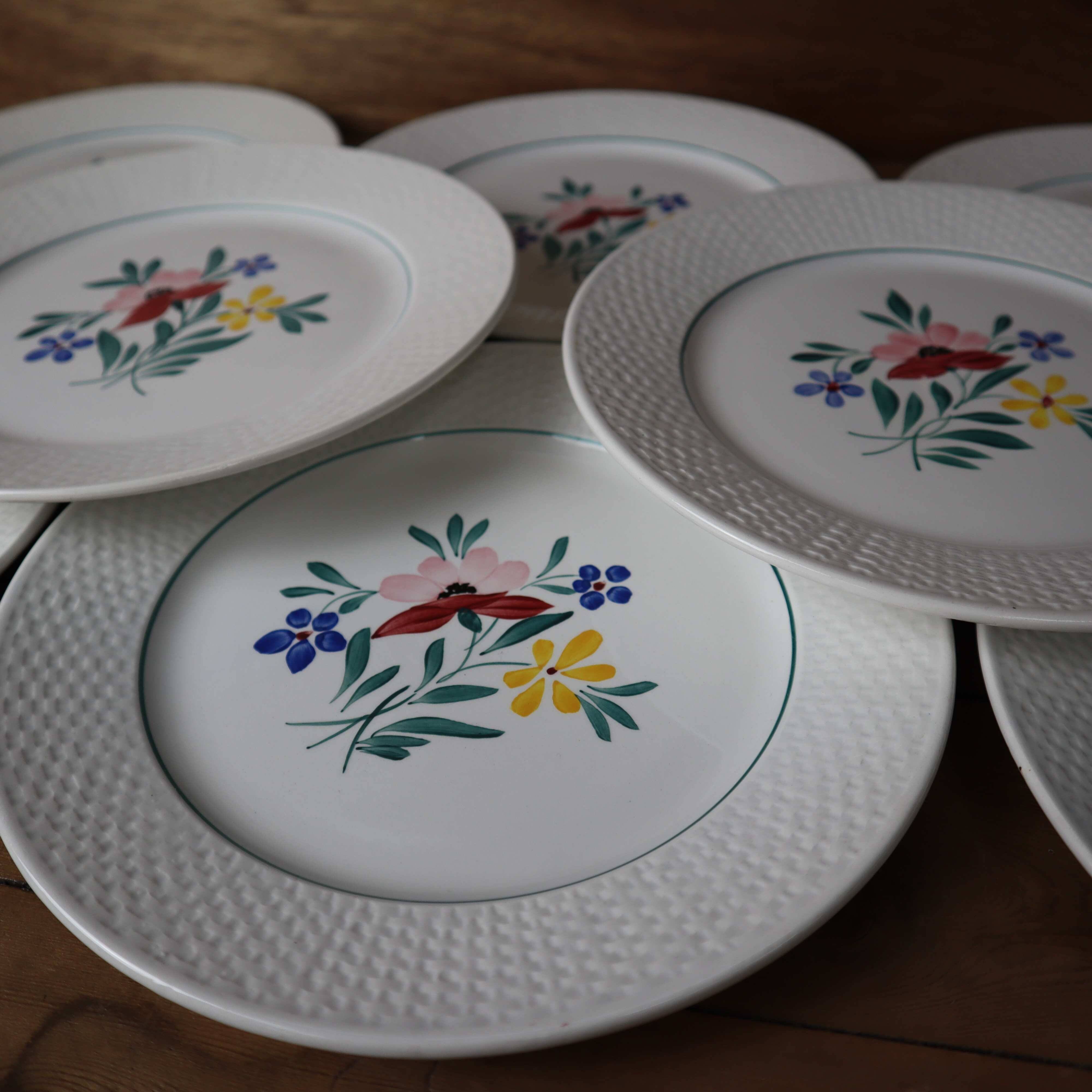 8 flat iron earth plates "Fabiola" Digoin Sarreguemines