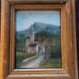 Old pastel painting on paper signed landscape Bartalini with frame.