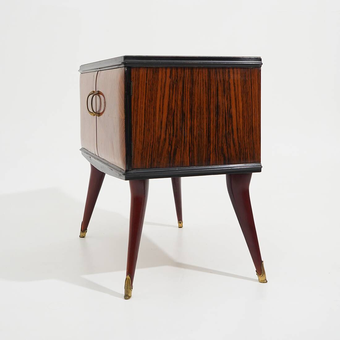 Pair of bedside tables with glass top, 1950s