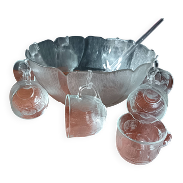 Punch service, salad bowl, 8 vintage glass bowls, Primavera Italy