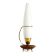 Large 1950s table lamp made of brass and teak, with a frosted glass shade