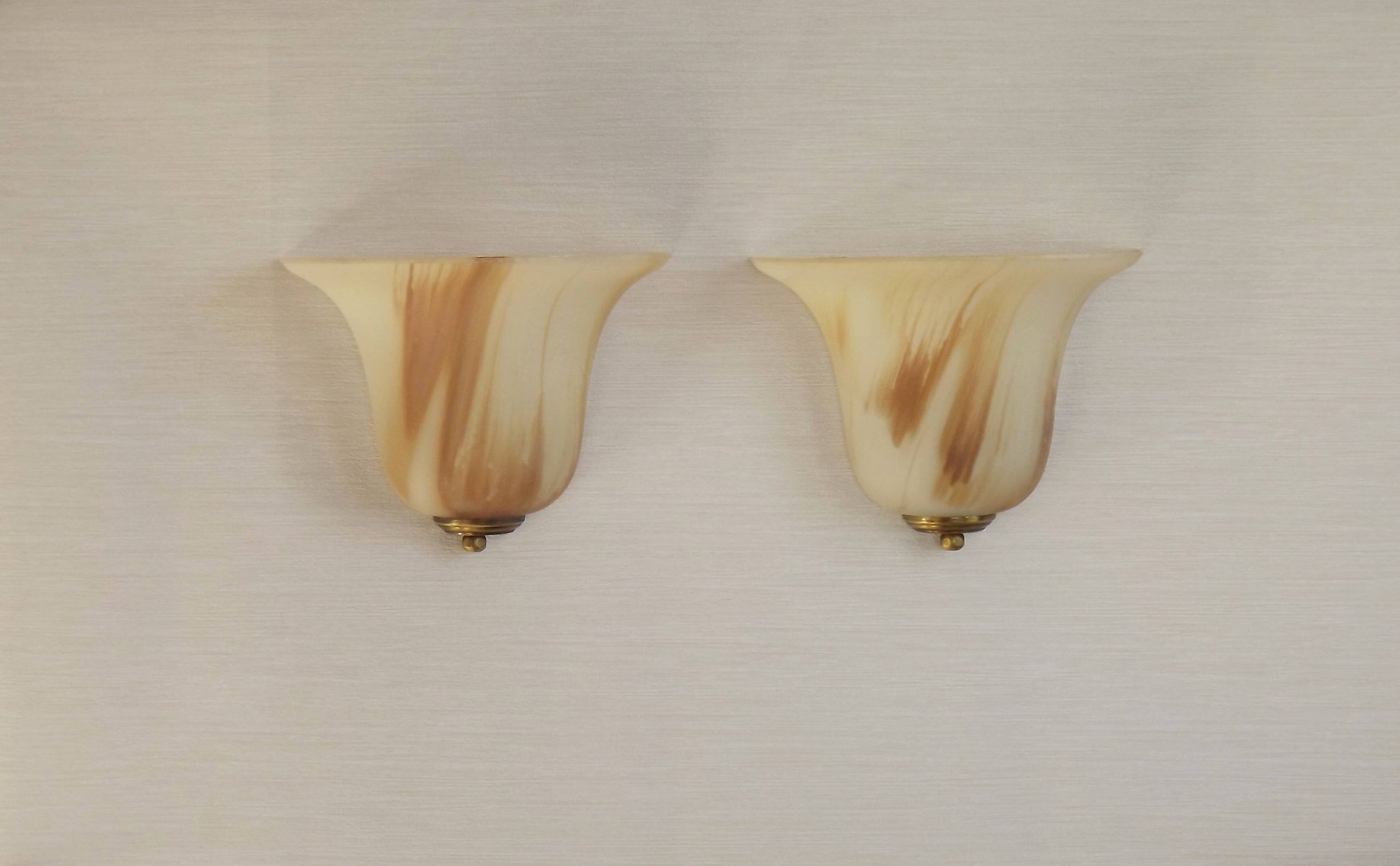 Vintage Pair Marinha Grande Swirl Art Glass Wall Sconces Made in Portugal