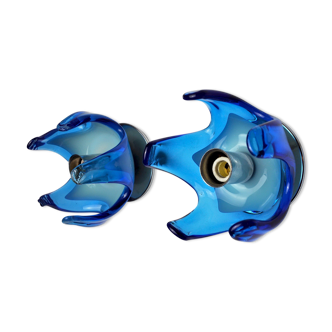 Pair of wall lamps Mazzega Murano, Blue two-tone glass, Italy, 1970