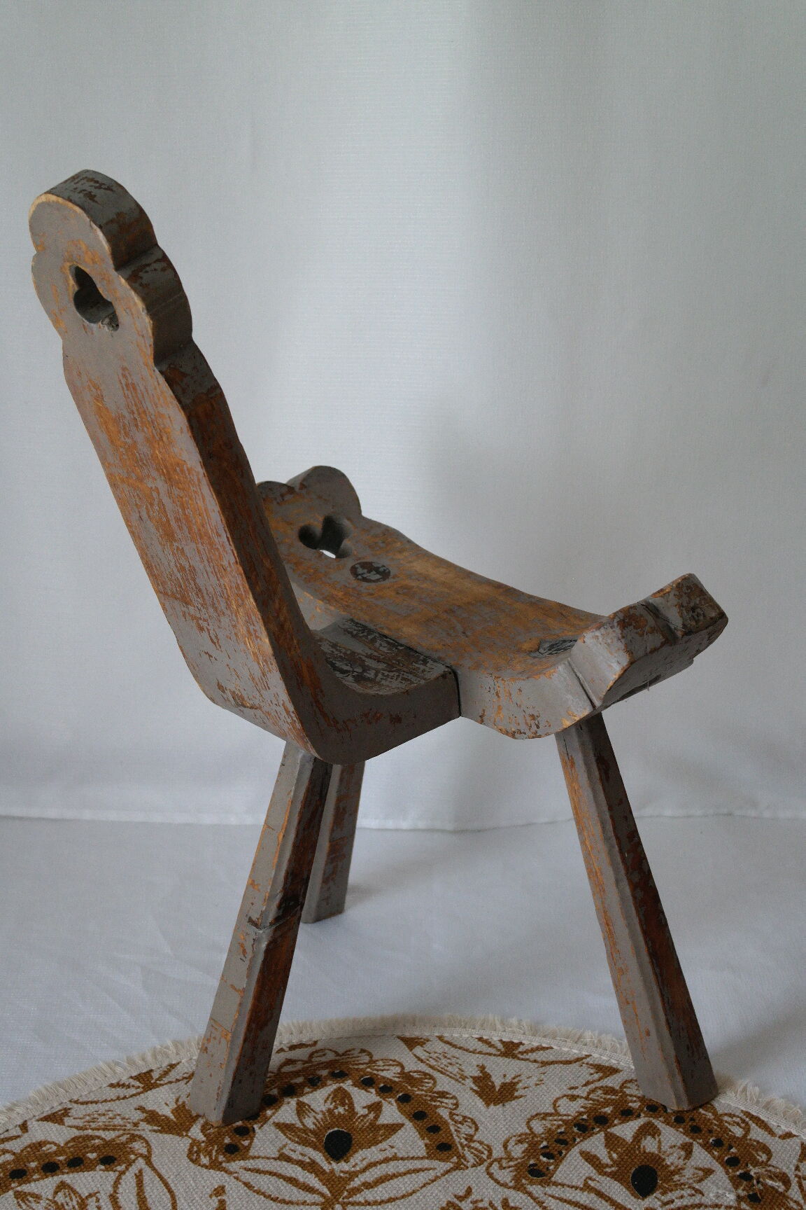 Brutalist wooden chair tripod XXth