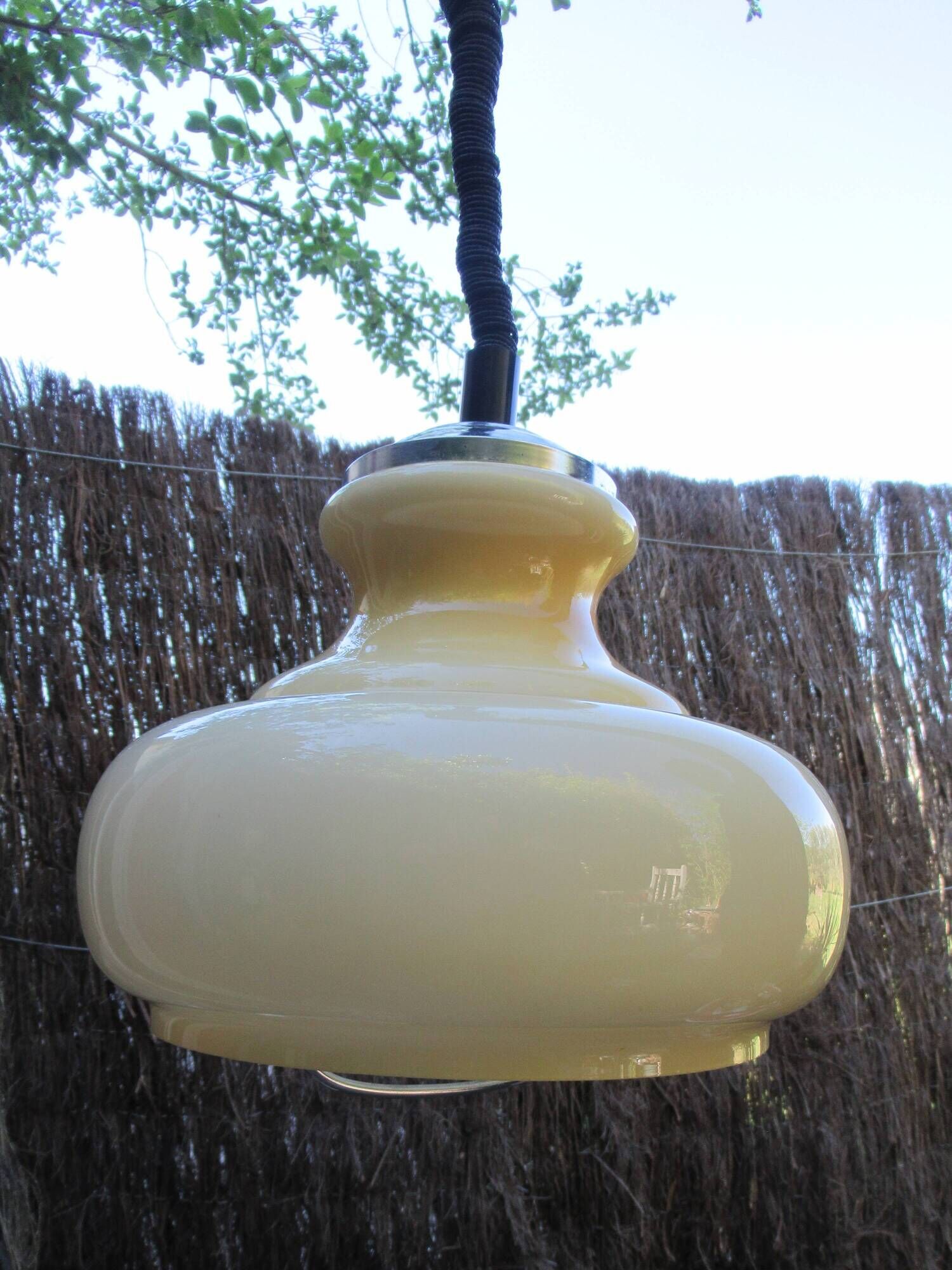 Vintage suspension lamp monte et baisse volvit and opaline yellow glass