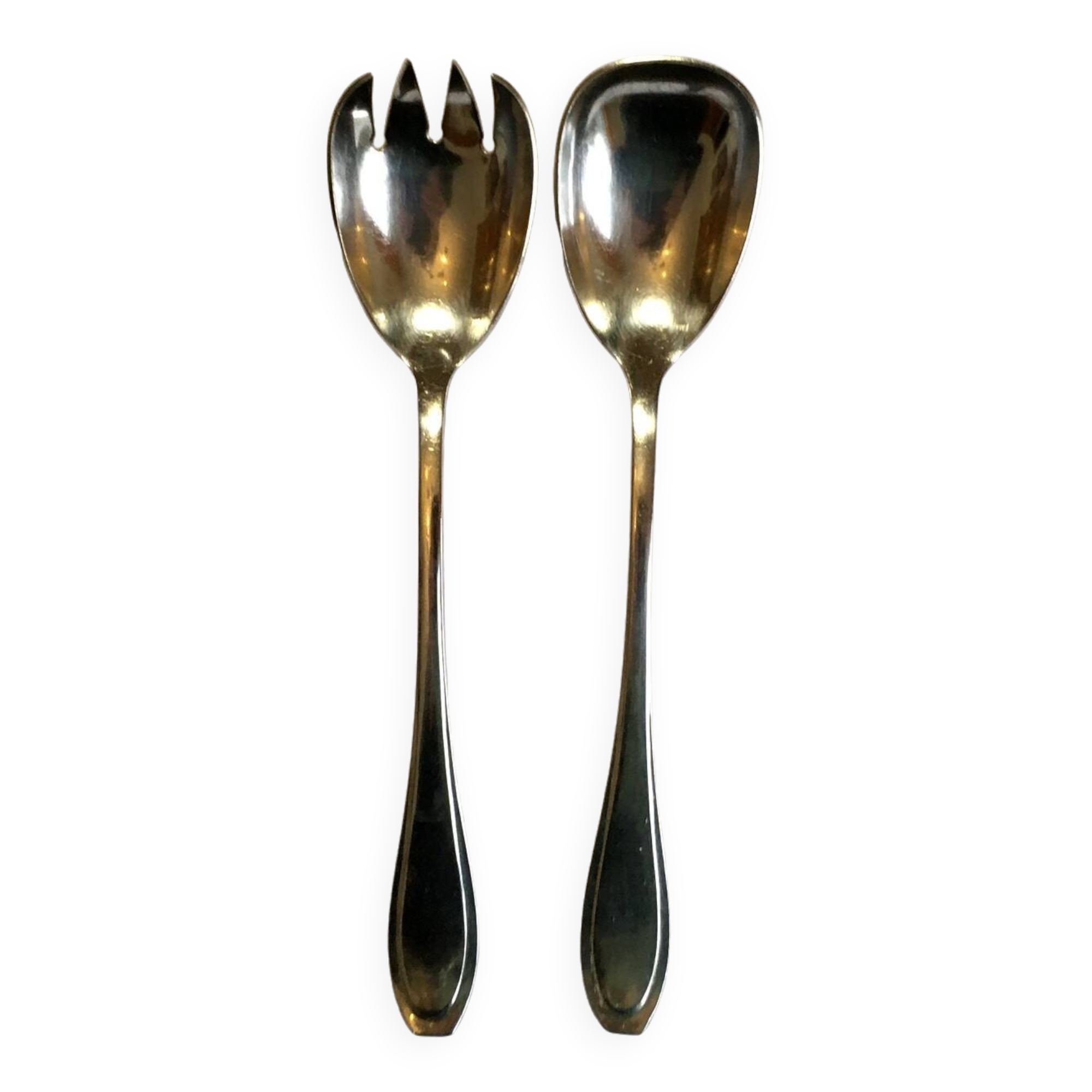 Pair of Art Deco style silver plated salad servers