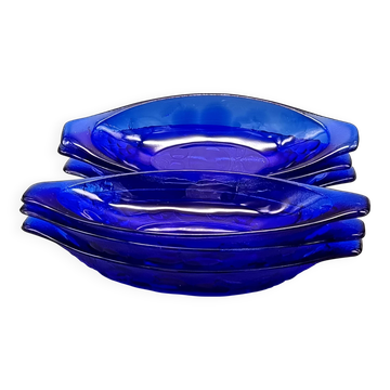 6 vintage LUMINARC France cobalt blue ice cream cups, "gourmet" model