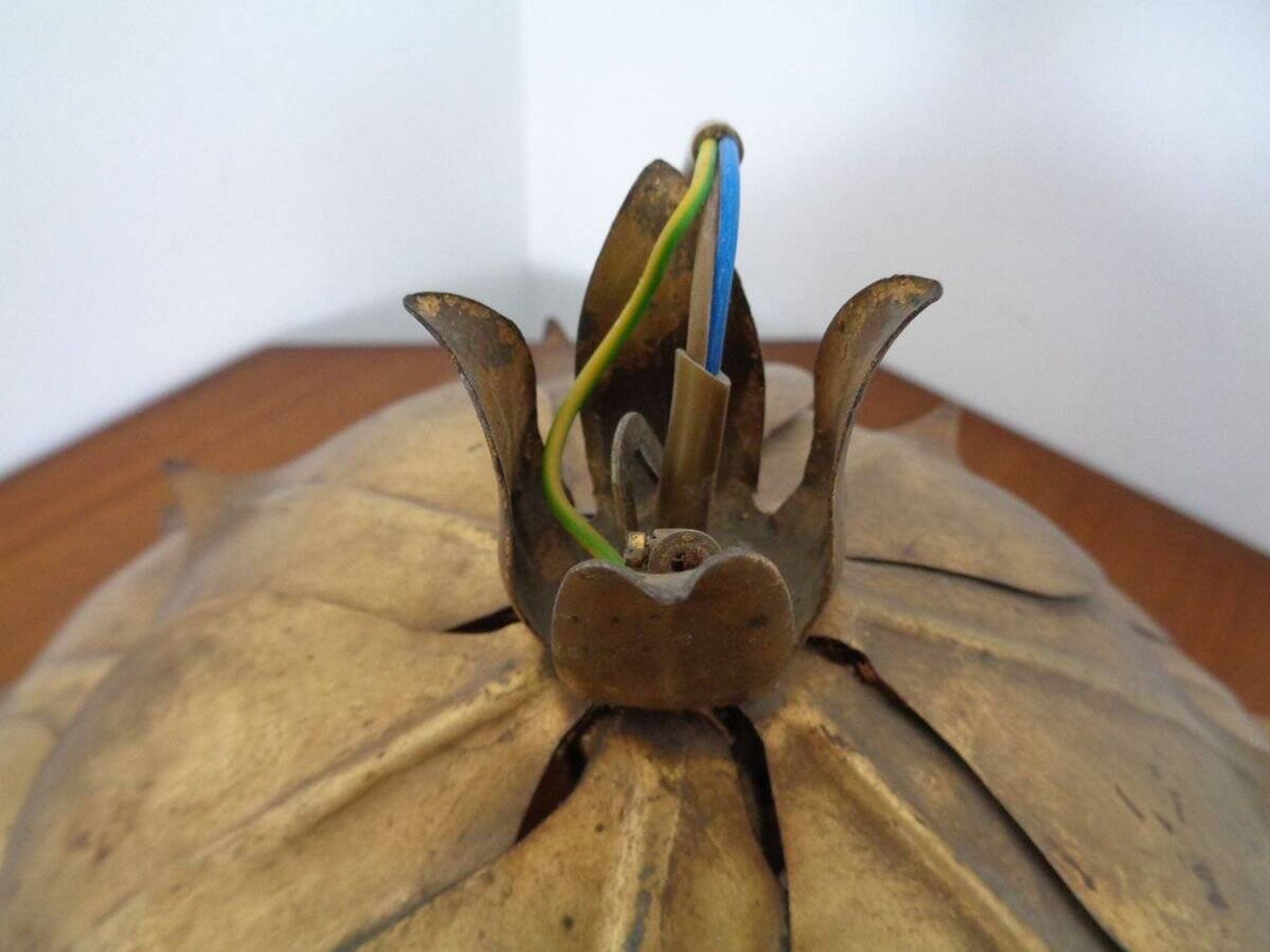 Large French Brass Lotus Ceiling Lamp, 1940s