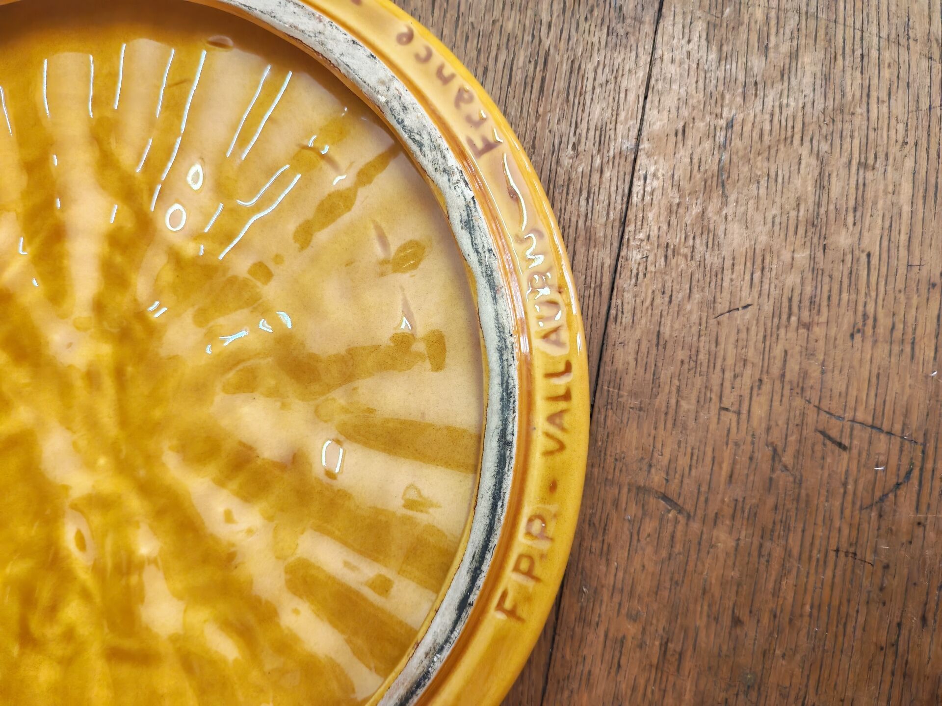 Vallauris slipware dish with woven basket decoration