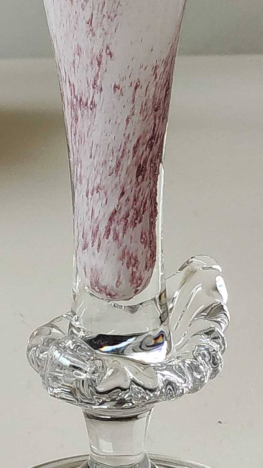 Peter Kaspar Soliflore Vase/Floral design, collared neck. Blown art glass, speckled purple. Shell inclusion. Dim 26.5 x 13 cm