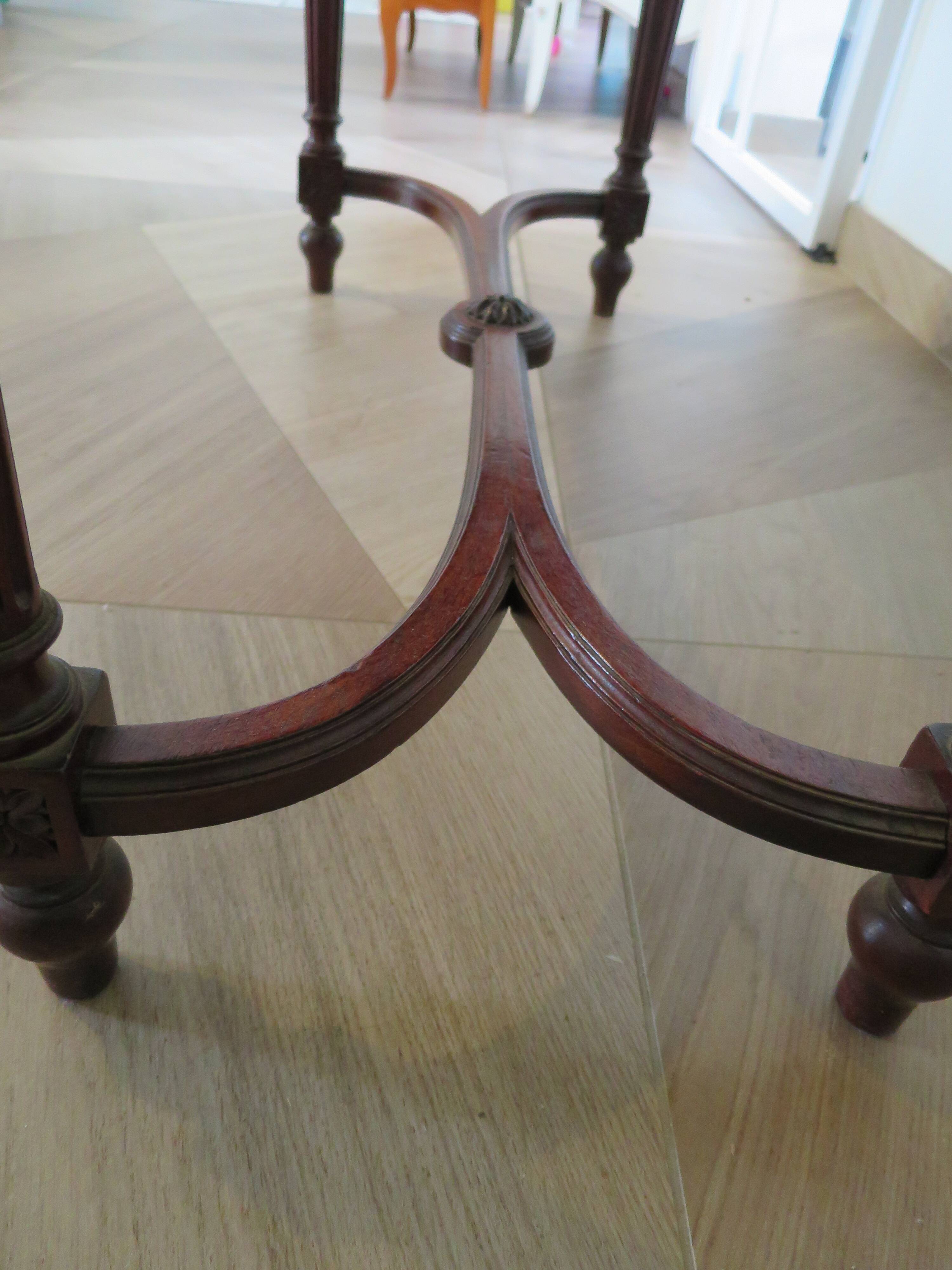 Coffee table - black marble top - Louis XIII style - H-shaped crossbar base
