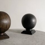 Pair of Vintage Black & Brown Round Wooden Sculptures