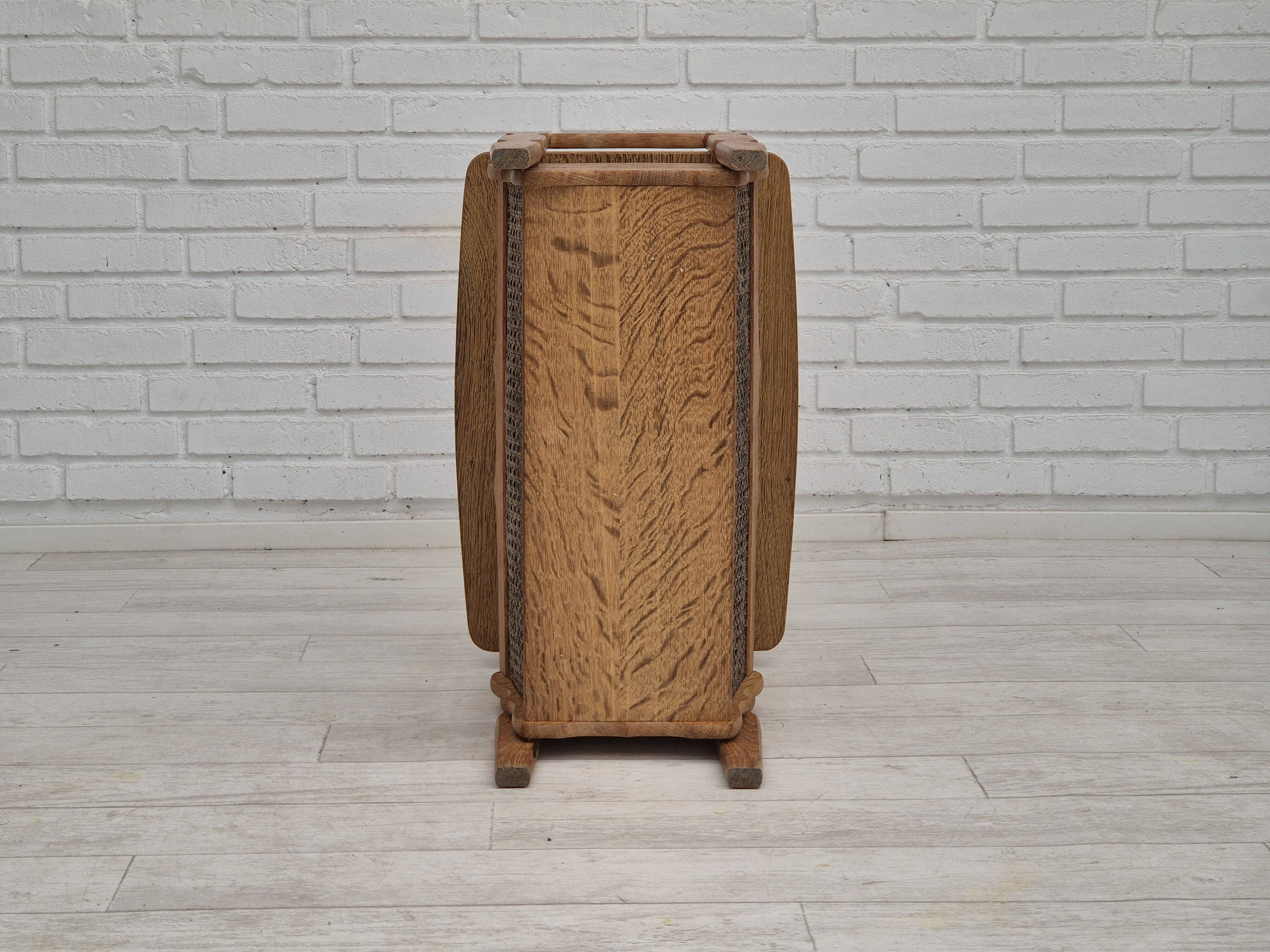 1970s, Danish newspaper side table. Solid oak wood, furniture mesh.