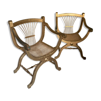 Pair of canework golden armchairs