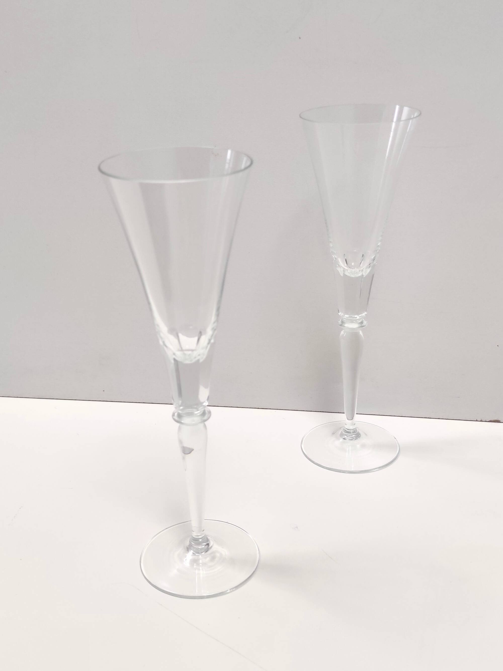 Pair of Vintage Transparent Crystal Flutes attributed to Baccarat