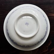 Old basin in white and purple earthenware - Floral decoration