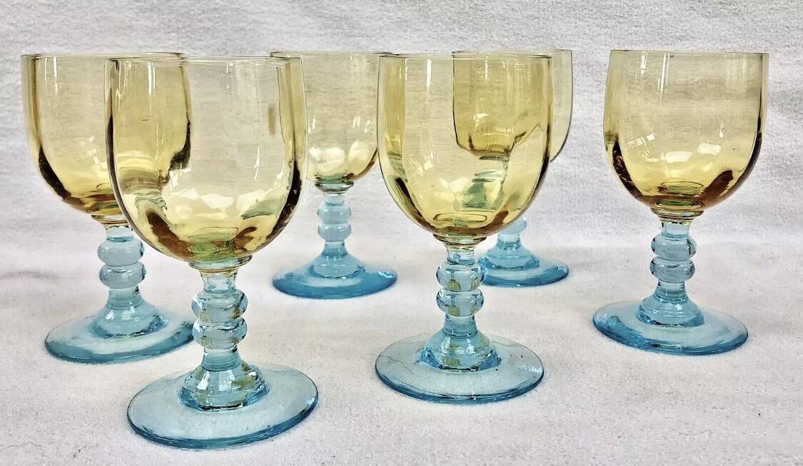 6 old two-tone George Sand wine glasses