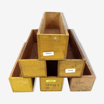 Set of 6 vintage workshop wooden storage boxes