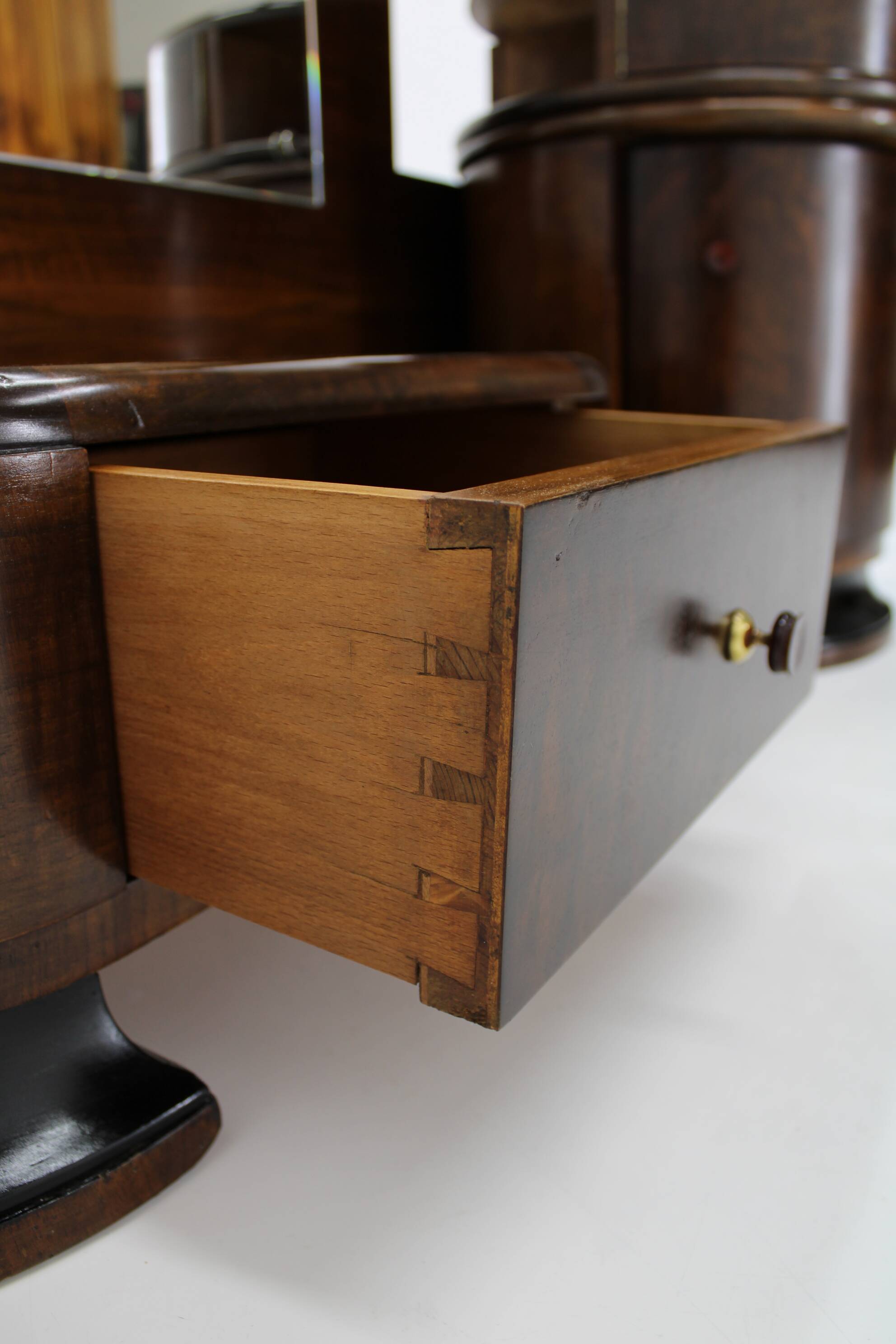 1930s art deco toilet cabinet with mirror in walnut, czechoslovakia