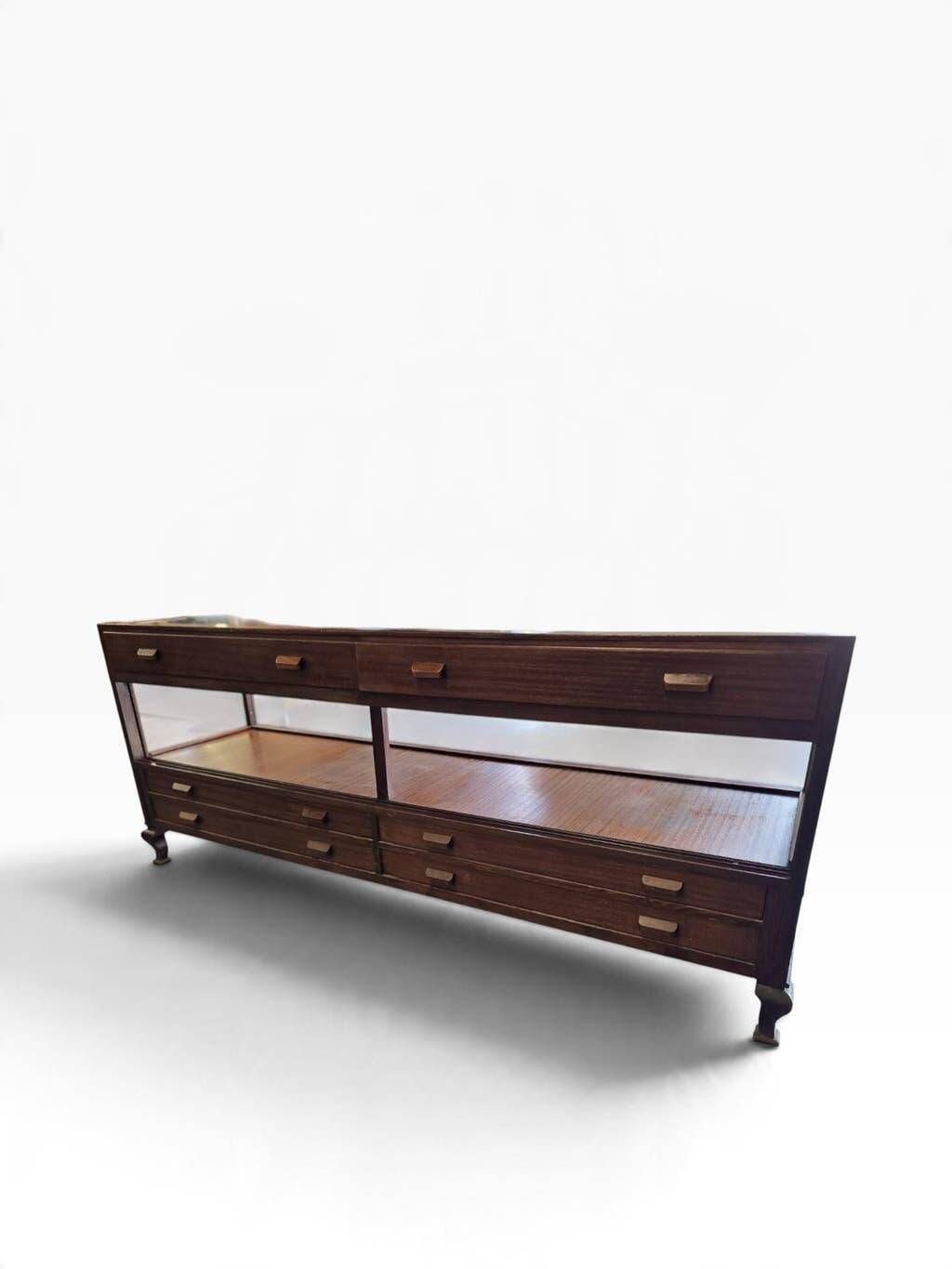 Comptoir de magasin/vitrine/présentoir vintage en bois