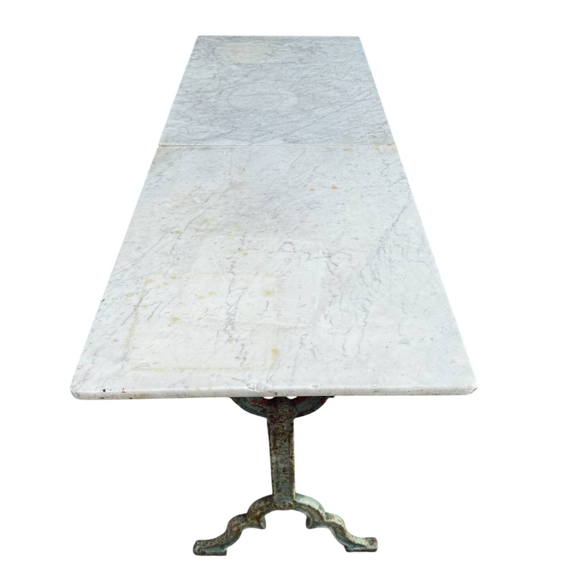 Double cast iron and marble bistro table signed Rieux Lyon 1900