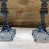 Paire de lampes en verre bleuté