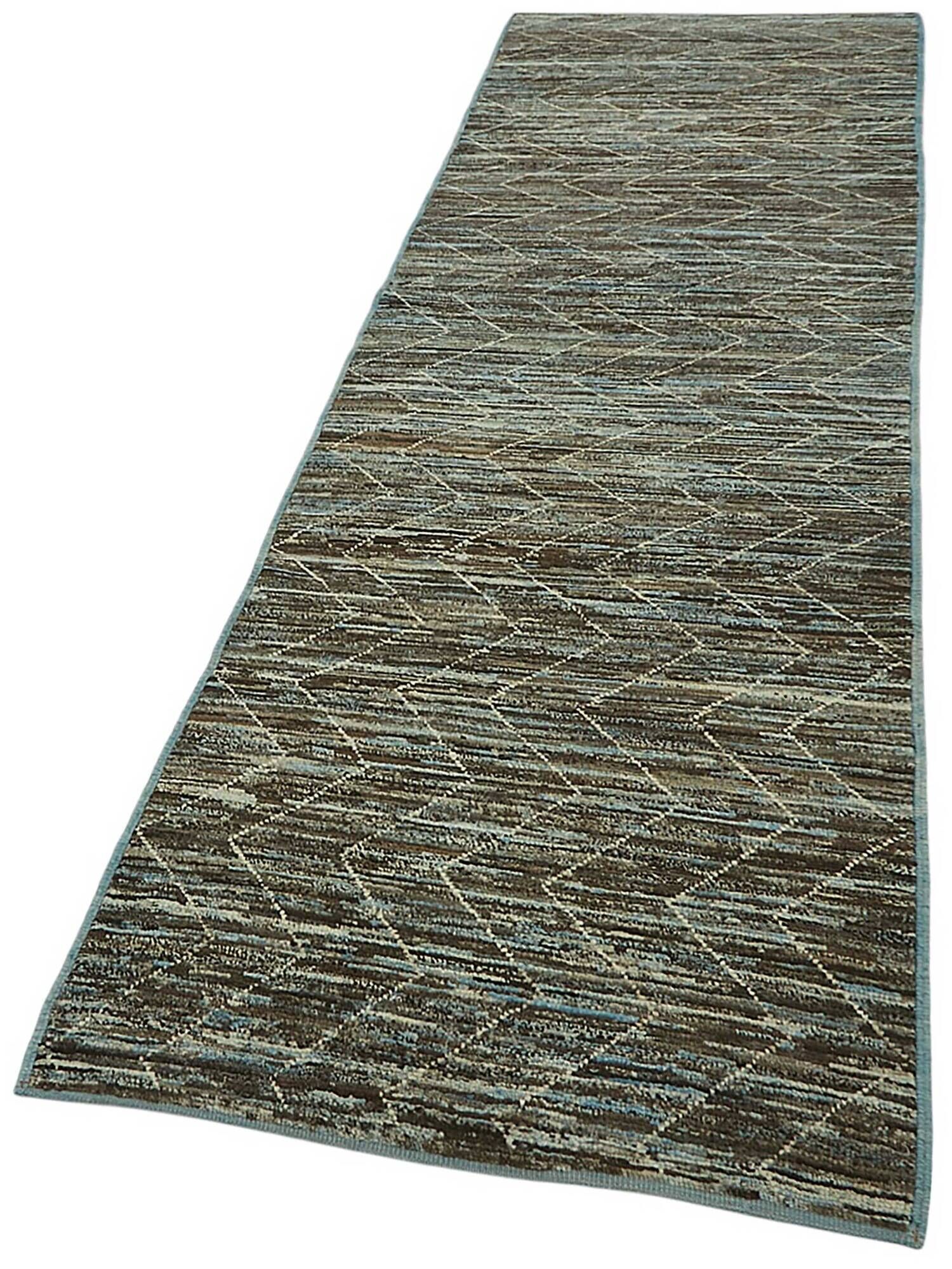 Handwoven Tribal One of a Kind 86 cm x 335 cm Blue Wool Runner Carpet