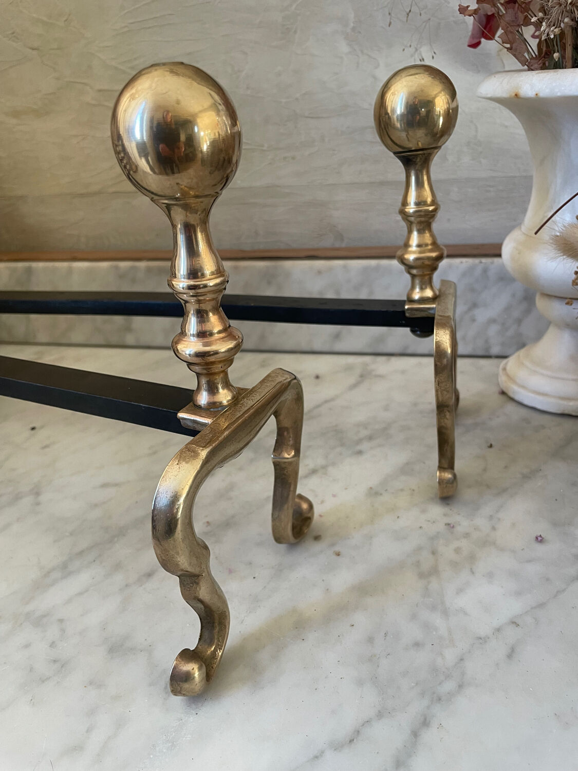 Old pair of brass andirons