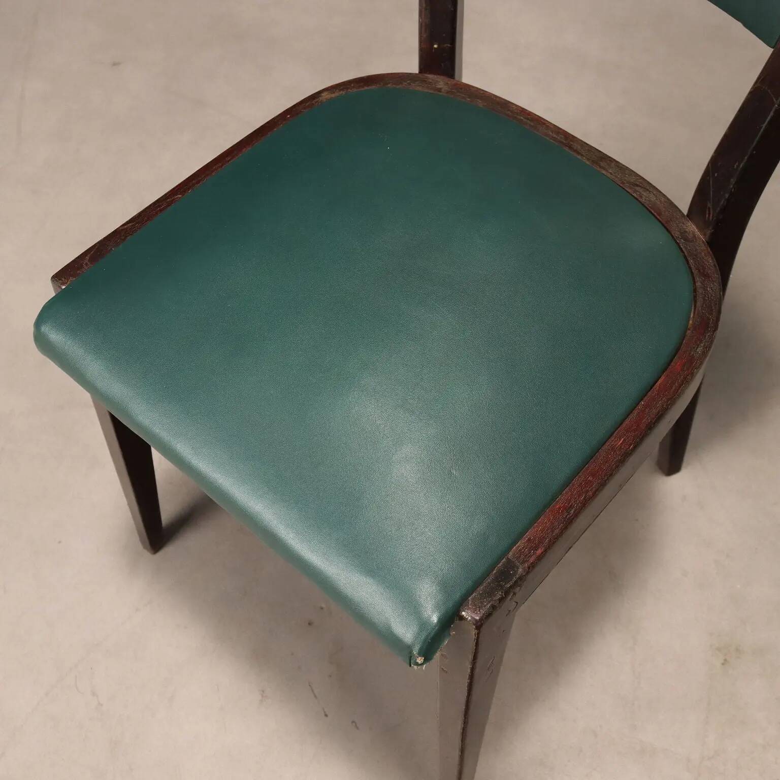 Vintage beech chairs, foam and faux leather, design, Italy, 1950s